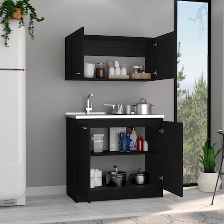 Tuhome Zurich Cabinet Set, Two Shelves, Black SLW6761